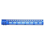 Blue 15-inch Guntec USA M-LOK handguard with monolithic top rail and lightweight design.