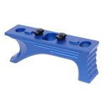 Blue anodized aluminum angled grip for M-LOK system, Gen 2, with ergonomic design and secure mounting.