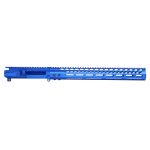 Blue AR-15 billet upper receiver with 15 M-LOK handguard combo set.