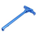 Blue AR-15 charging handle with ergonomic Gen 5 latch, designed for enhanced grip and performance.