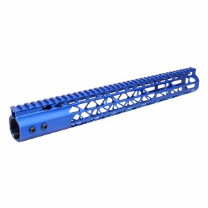 15 Guntec USA blue anodized M-LOK handguard with monolithic top rail for AR-15.