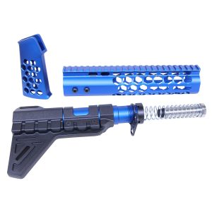 AR-15 Honeycomb Pistol Furniture Set in Anodized Blue.