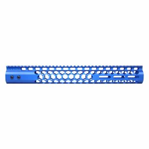 Blue 15-inch Guntec Honeycomb M-LOK Handguard with Top Rail.