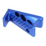 Blue anodized aluminum M-LOK Micro Angle Grip with ergonomic design and lightweight cutouts.