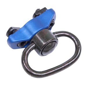 Blue anodized QD sling swivel for M-LOK system, Gen 2, with rotating steel loop.