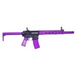 Custom purple AR-15 rifle with tactical design, black receiver, and personalized modular components.