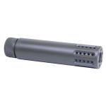 AR-15 slip over barrel shroud with multi-port muzzle brake in gunmetal finish.