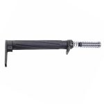 Adjustable metal hinge with black plastic grip and threaded rod for secure attachment.