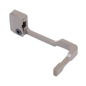 AR-15 bolt catch release, L-shaped design, flat dark earth, precision-engineered metal.