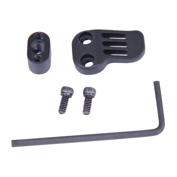 Black firearm accessory mounting kit with rail adapter, spacer, screws, and hex key.
