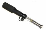 Pistol recoil spring assembly with black guide rod and metallic spring, essential for firearm cycling.