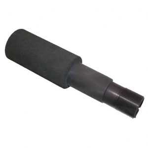 Tactical firearm suppressor with noise-dampening black foam and precision-threaded metal attachment.