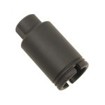 Compact matte black flash can for 9mm, reduces muzzle flash and manages recoil.
