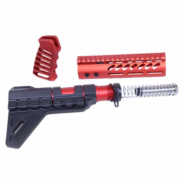 AR-15 pistol furniture set with red anodized Micro Breach brace.