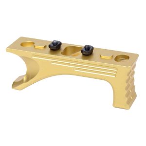 Gold Anodized Aluminum Angled Grip with Dual Black Screws for M-LOK Systems.