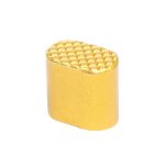 Gold AR-15 Extended Magazine Button with Textured Top and Sleek Design.