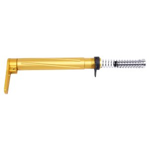 Gold AR-15 Airlite Minimalist Stock with polished handle and spring mechanism.