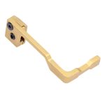 Gold anodized AR-15 bolt catch release with precision mounting and engineered notch.