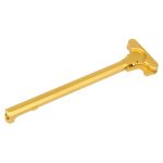 Gold anodized AR-15 charging handle for enhanced durability and style.