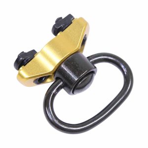 Gold anodized M-LOK quick-detach sling swivel with dual locking mechanisms.