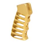 Gold skeletonized aluminum pistol grip for enhanced comfort and style.