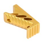 Gold anodized Guntec USA M-LOK micro angle grip with oval cutouts and grooved edge.