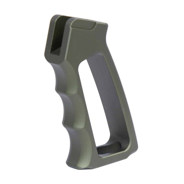 Green Gen 2 Ultralight Skeletonized Aluminum Pistol Grip with ergonomic finger grooves.