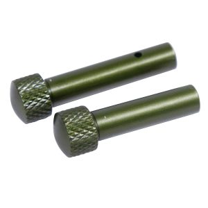 Green AR 5.56 steel takedown pins with knurled grips and locking hole, Gen 2.