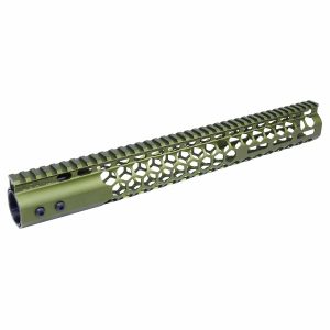 Green 15 Honeycomb M-LOK Handguard with Top Rail for Tactical Rifles.