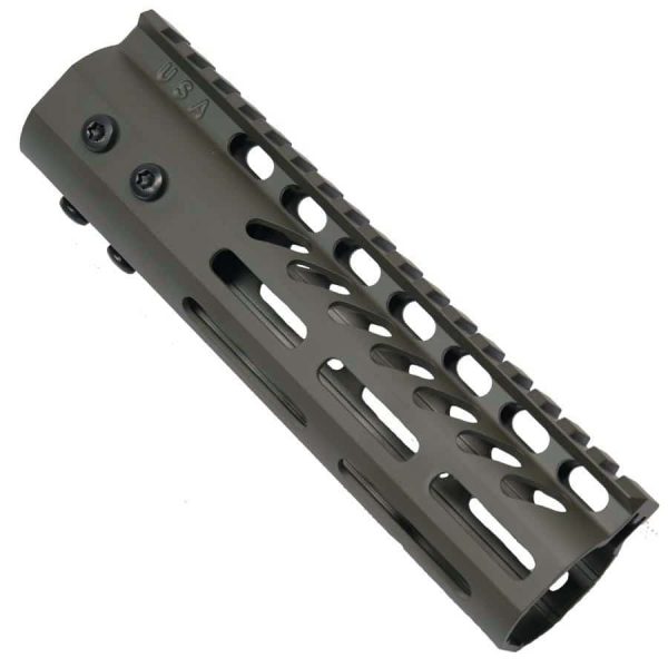 Guntec USA 7-inch OD Green M-LOK Handguard with Monolithic Top Rail.
