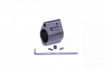 Adjustable steel gas block for AR-15 with installation tools on white background.