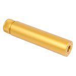 Gold AR-15 5.5-inch fake suppressor with knurled cap, sleek design.