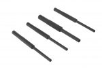 Set of four sleek black AR-15 roll pin starter punches on white background.