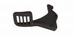 Black ergonomic slotted spatula for non-stick cookware, ideal for flipping and draining foods.