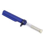 Blue ergonomic lint roller with adhesive roll and metal spring for effective lint removal.