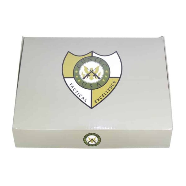 Luxurious pearl-gray cigar humidor with heraldic emblem, high-quality craftsmanship.