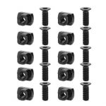 Black cage nuts and screws set for secure IT rack mounting, precision machined.
