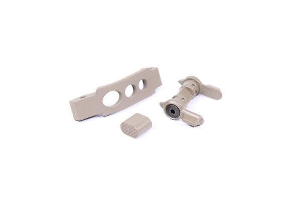 AR-15 Lower Upgrade Kit, beige components on white background, includes mounting bracket and connectors.