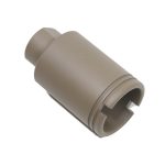 Tan AR-15 Micro Flash Can: tactical attachment, polymer, matte finish, grooved for secure fit.