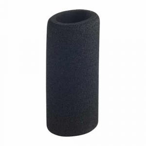Black foam cylinder for microphones and equipment, showcasing porous, sound-absorbing acoustic material.