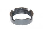 Matte black AR-15 mil-spec castle nut with notches for securing buffer tube to lower receiver.