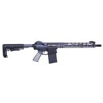 AR-10 rifle with multi-caliber collapsible stock and M-LOK handguard.