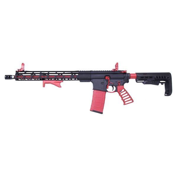 Guntec USA AR-15 with 16-inch Cerakote red and black tactical rifle.