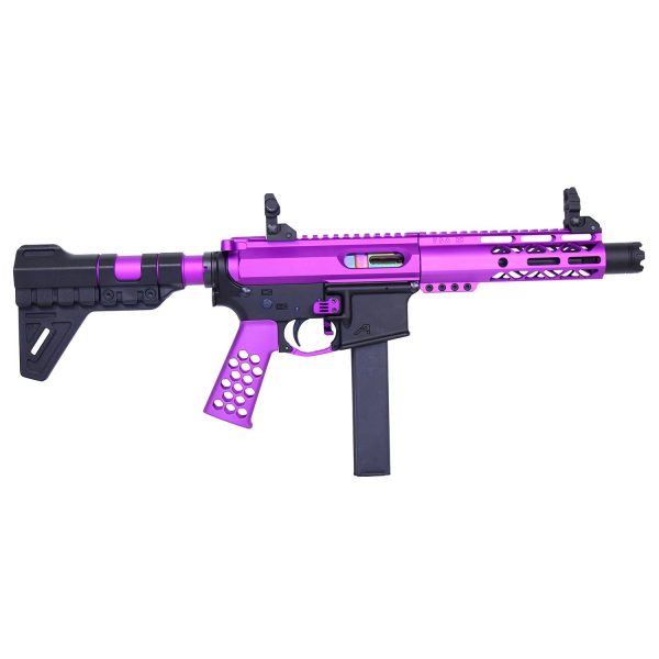 Purple AR 9mm pistol with Air-LOK furniture and matching brace.