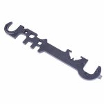 Multi-function metal wrench for AR-15 and AR.308 maintenance, portable with varied tool cutouts.