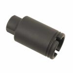 Matte black AR-15 muzzle device, micro slim flash can for 9mm, tactical design.