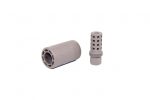 Precision-machined AR-15 muzzle devices for recoil management with barrel extension and compensator.