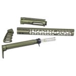 OD Green AR-15 parts set with handguard, upper receiver, and buffer tube for customization.