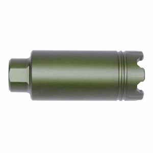 AR-15 Slim Line Trident Flash Can with Glass Breaker, Olive Green Finish.