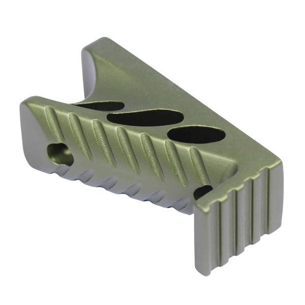 Guntec USA green anodized M-LOK micro angle grip with diagonal grooves.